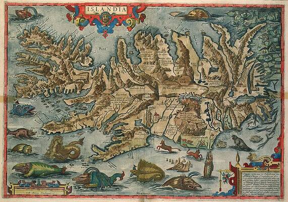 Wall Art - Drawing - Antique Maps - Old Cartographic maps - Antique Map of Iceland - Monsters Of Islandia by Studio Grafiikka
