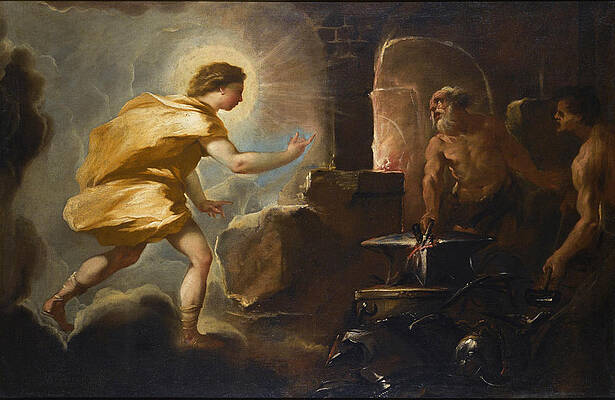 Apollo in the Forge of Vulcan Print by Luca Giordano