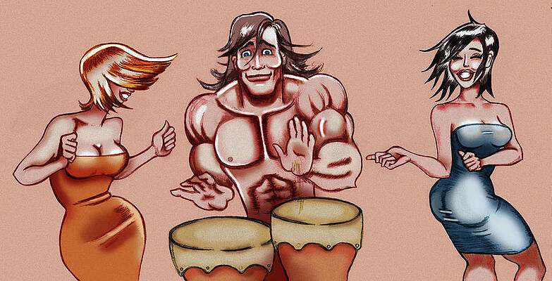 Wall Art - Drawing - Arnold Playing the Bongo by Terrence Stone