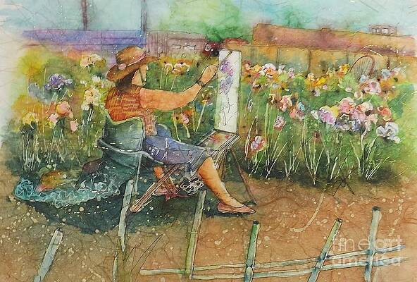 Wall Art - Painting - Artist in the Iris Garden by Carol Losinski Naylor