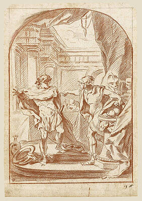 Atreus showing his Brother Thyestes the Heads of his own Children whose Bodies he had unwittingly ea Print by Francois Boucher