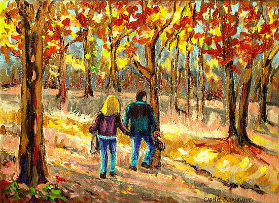 Wall Art - Painting - Autumn  Stroll On Mount Royal by Carole Spandau