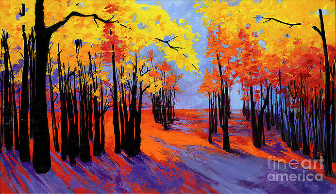 Autumnal Landscape Painting, Forest Trees at Sunset by Patricia Awapara Autumnal Landscape Painting, Forest Trees at Sunset by Patricia Awapara
