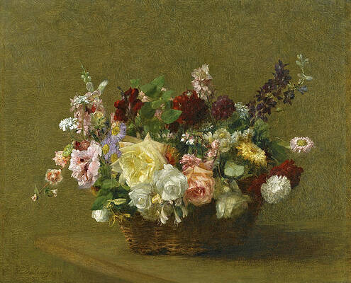 Basket of various Flowers Print by Victoria Dubourg Fantin-Latour