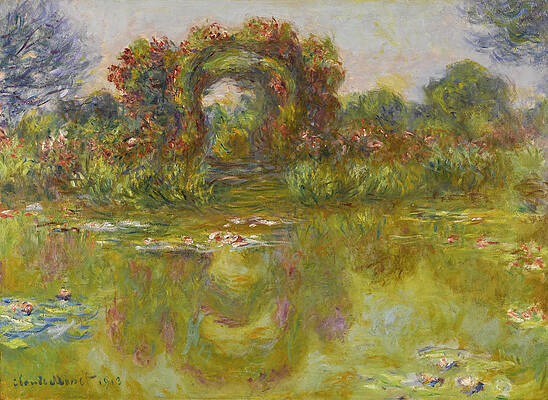 Bassin aux nympheas. Les rosiers Print by Claude Monet