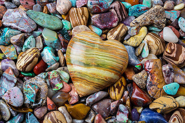 River Stones With White Heart by Garry Gay