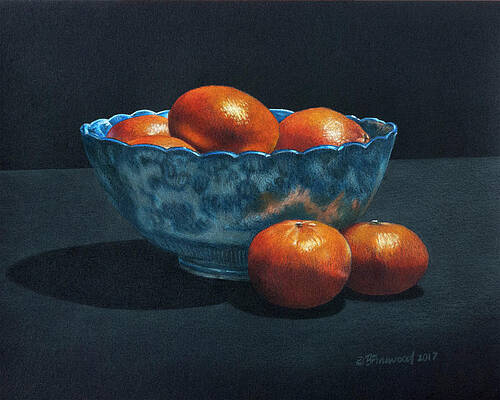 Wall Art - Drawing - Blue Bowl with Tangerines by Bill Finewood