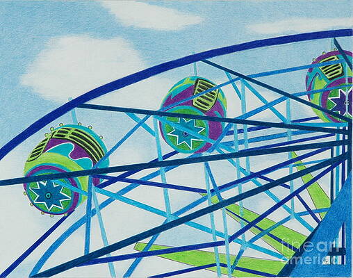 Wall Art - Drawing - Blue Ferris Wheel by Glenda Zuckerman