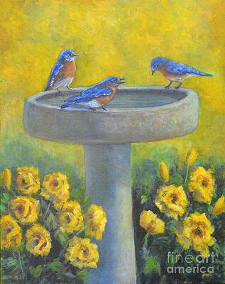 Bluebirds on Birdbath by Jana Baker Bluebirds on Birdbath by Jana Baker