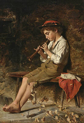 Boy Playing Clarinet Print by Luigi Bechi