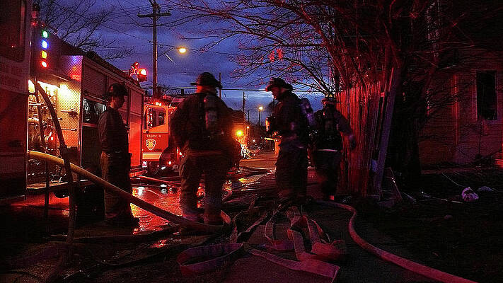 Buffalo Firemen, Silhouetted, T6 by JoAnne McNamara