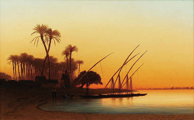By The Nile At Sunset Print by Charles-Theodore Frere