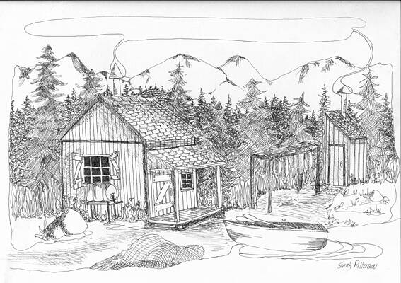 Wall Art - Drawing - Cabin in the Woods by Sarah Hamilton