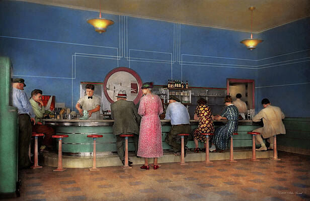 Wall Art - Photograph - Cafe - The half way point 1938 by Mike Savad