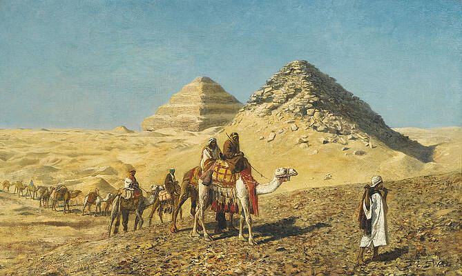 Camel Caravan Amid the Pyramids. Egypt Print by Edwin Lord Weeks
