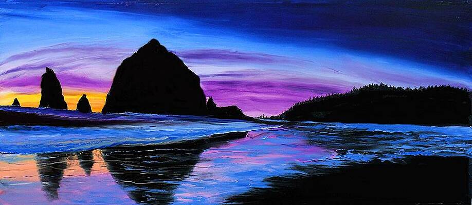 Cannon Beach Haystack Rock Sunset 23 Painting By Dunbar S