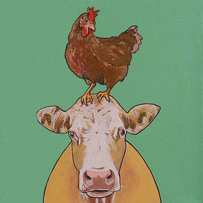 Cow And Chicken Paintings Fine Art America