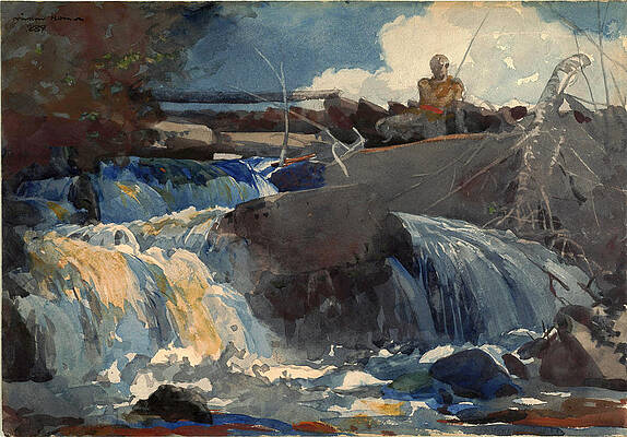 Casting in the Falls Print by Winslow Homer