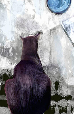 Wall Art - Mixed Media - Cat's Blue Moon by Zsanan Studio