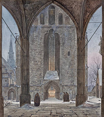 Cathedral In Winter Print by Ernst Ferdinand Oehme
