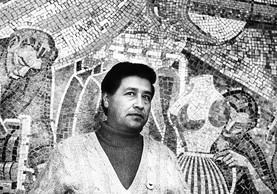 Wall Art - Photograph - Cesar Chavez Stands In Front Of The by Everett