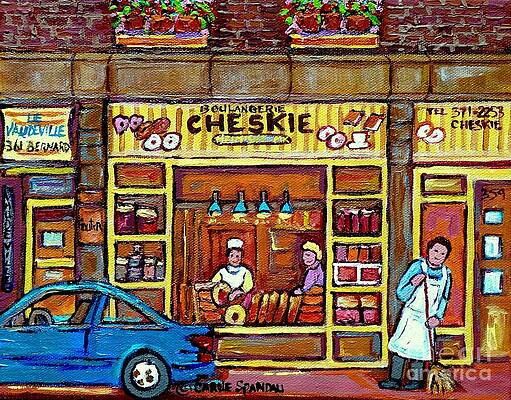 Wall Art - Painting - Cheskie Hamishe Bakery Bernard Montreal Kosher Bread And Cookie Shop Jewish Neighborhood C Spandau   by Carole Spandau