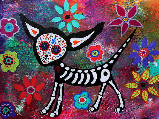 Wall Art - Painting - Chihuahua Dia De Los Muertos by Pristine Cartera Turkus