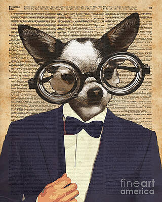 Wall Art - Digital Art - Chihuahua Hipster Dictionary Art by Anna W