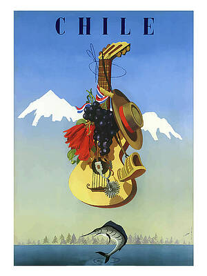 Wall Art - Painting - Chile, guitar over sea by Long Shot