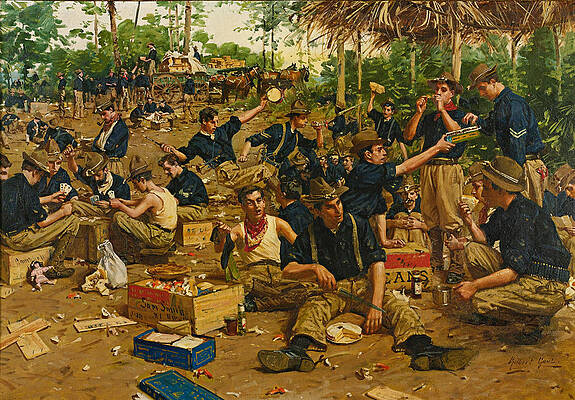 Christmas Day in Camp Print by Gilbert Gaul