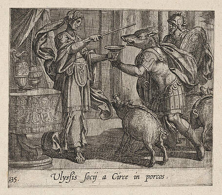 Circe Changing Ulysses' Men into Swine Print by Antonio Tempesta