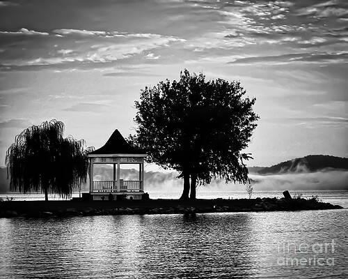Claytor Lake Gazebo - Black and White by Kerri Farley Claytor Lake Gazebo - Black and White by Kerri Farley