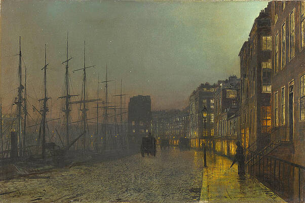 Clyde Shipping, Wet Moonlit Night Print by John Atkinson Grimshaw