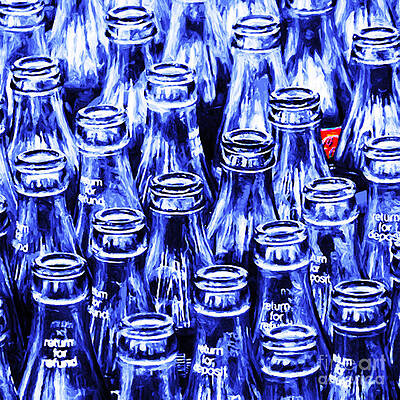 Wall Art - Photograph - Coca-Cola Coke Bottles - Return For Refund - Square - Painterly - Blue by Wingsdomain Art and Photography