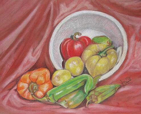 Pepper Painting Original Art Vegetables Still Life Grisaille Wall Art 15.5 by 19.5 by Svetlana