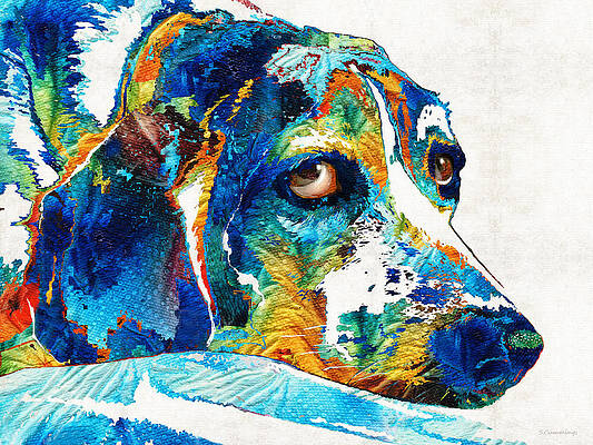 Lovely Beagle greetings card by Sarah Sample Art blank inside