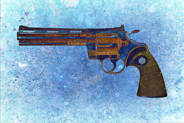 Colt Python 357 Mag on Blue Background. by M L C Colt Python 357 Mag on Blue Background. by M L C