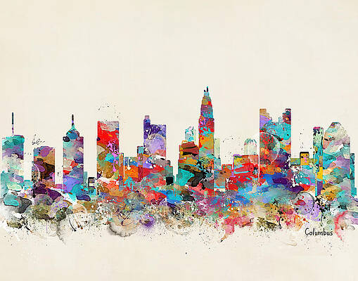 Columbus Skyline Abstract Watercolor Painting 11 x 14 Ohio Art Print by DJR 