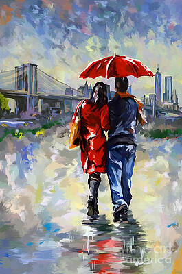 Walking In The Rain Paintings Fine Art America