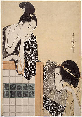 Couple with a Standing Screen Print by Kitagawa Utamaro