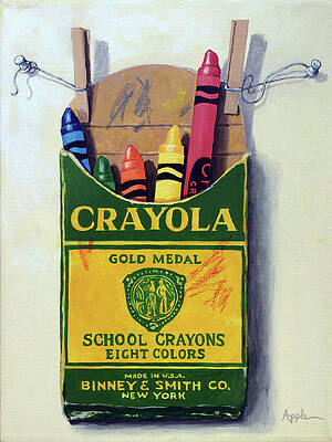 Crayola Crayons Contemporary Original Realist Still Life Acrylic Painting,  Framed