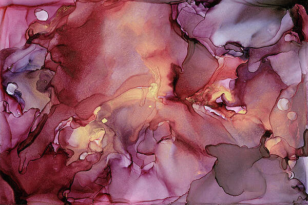 Wall Art - Painting - Crimson and Gold Abstract Ink Painting by Olga Shvartsur