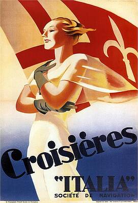 Wall Art - Mixed Media - Croisieres Italia - Italian Vintage Travel Poster by Studio Grafiikka