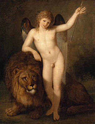 Cupid with a lion Print by Benigne Gagneraux