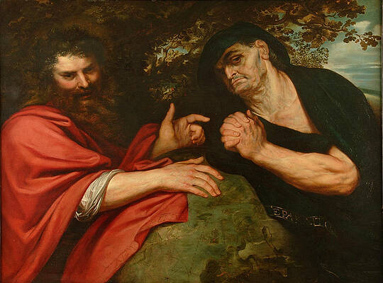 Democritus and Heraclitus Print by Peter Paul Rubens