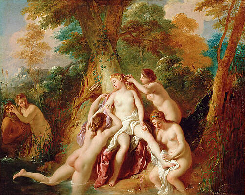 Diana And Her Nymphs Bathing Print by Jean-Francois Detroy