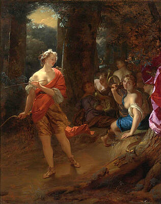  Diana and her Nymphs in a Clearing Print by Godfried Schalcken