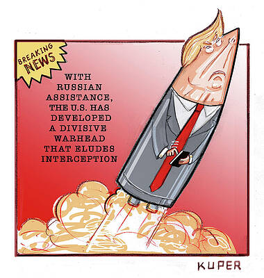Wall Art - Drawing - Divisive warhead that eludes interception by Peter Kuper
