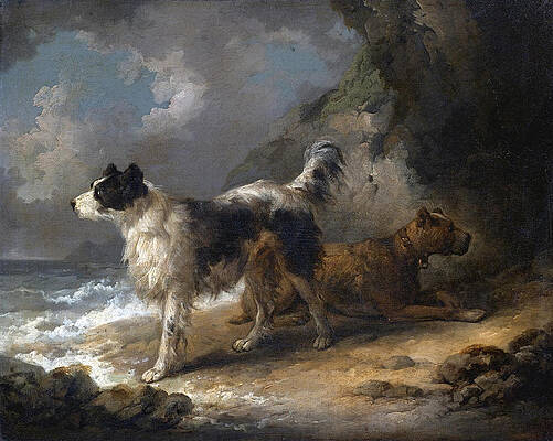 Dogs on the coast Print by George Morland