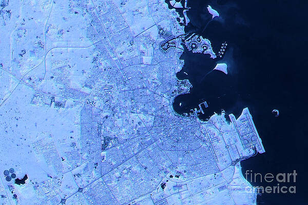 Wall Art - Digital Art - Doha Abstract City Map Satellite Image Blue Detail by Frank Ramspott